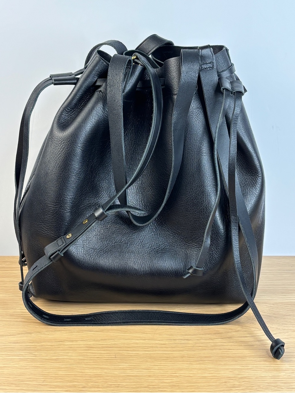 Madewell Medium Drawstring Black Leather Transport Tote